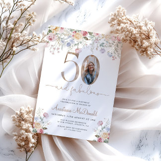 Elegantes Blumenfoto zum 50. Geburtstag Einladung