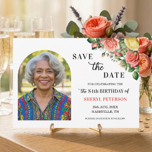Elegantes Blumenfoto zur 84. Geburtstagsfeier  Save The Date