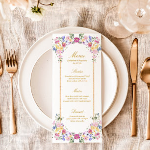 Elegantes Blumengarten-Frühlingshochzeitsmenü Menükarte