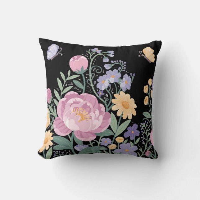 Elegantes Blumengarten Kissen (Vorderseite)