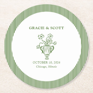 Elegantes Blumengarten Party Klassische Grüne Hoch Runder Pappuntersetzer