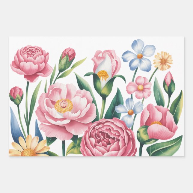 Elegantes Blumengartenpapier Geschenkpapier Set (Vorderseite)