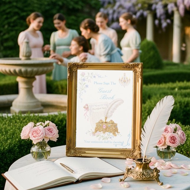 Elegantes Blumengästebuch aus der Regency-Ära zum  Einladung (Fancy Floral Regency Era Guest Book Sign)