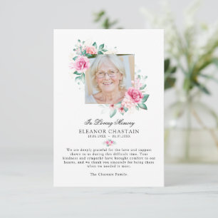 Elegantes Blumengedenken Foto Trauer Gedenkfeier Dankeskarte