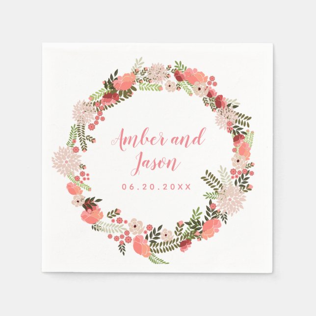 elegantes, blumengeschmücktes Kraut personalisiert Serviette (Vorderseite)