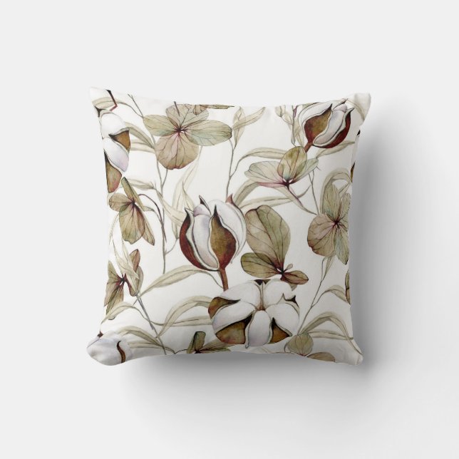 Elegantes, blumengeschmücktes Wasserfarbenmuster Kissen (Vorderseite)