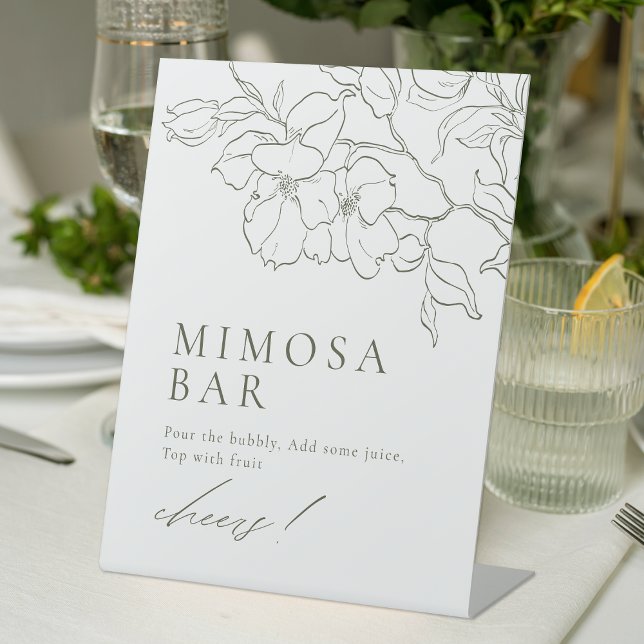 Elegantes Blumengeschoss Grünes Brautparty Mimosa  Sockelschild (Elegant floral Sage Green Bridal Shower Mimosa Bar Pedestal Sign)