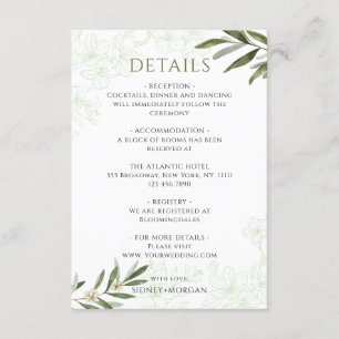 Elegantes Blumengestein Grüne Olive Hochzeiten Det Begleitkarte