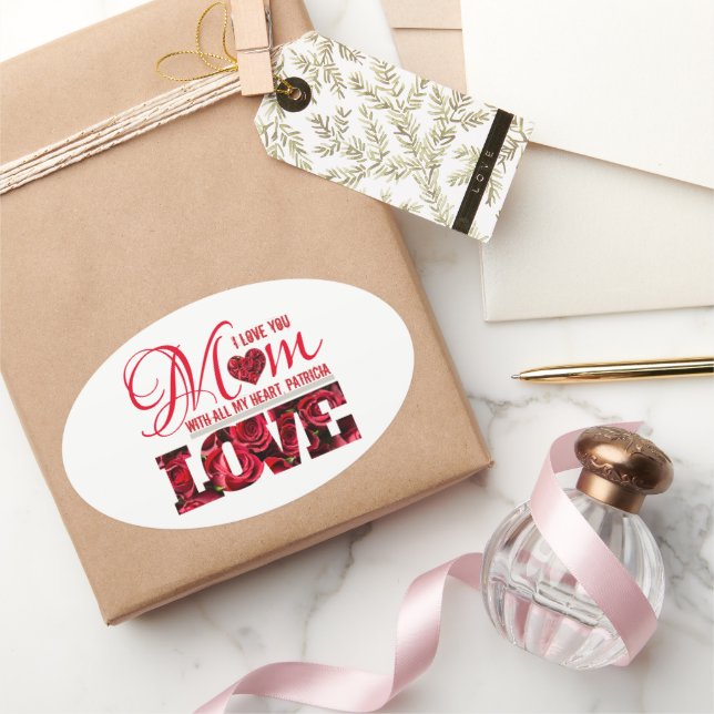 Elegantes Blumenherz I Liebe Sie Mama Mütter Ovaler Aufkleber (Schenken)