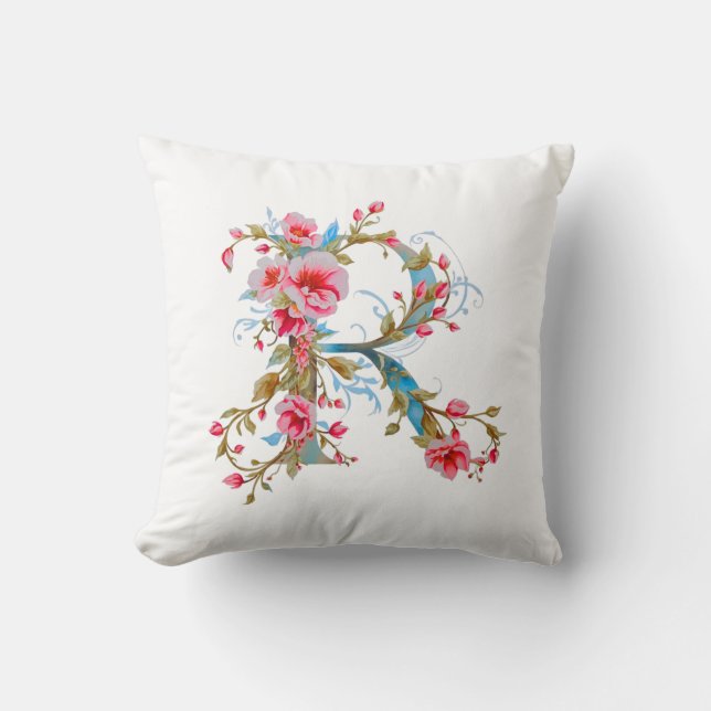 Elegantes Blumeninitial R Monogramm Kissen (Vorderseite)