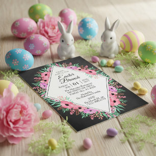Elegantes Blumenkhalkboard Osterbrunch Einladung