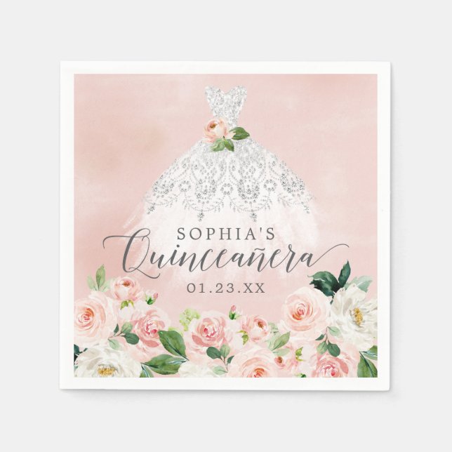 Elegantes Blumenkleid Quinceanera Napkins Serviette (Vorderseite)