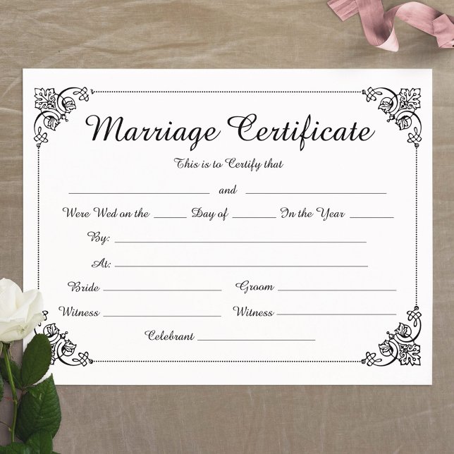 Elegantes Blumenkorb-Heiratsurkunde (Elegant Floral Border Script Marriage Certificate)