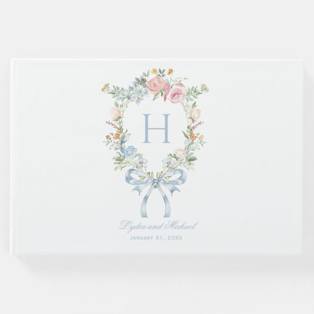 Elegantes Blumenkraut-Wappen Monogram Wedding Gästebuch (Vorderseite)