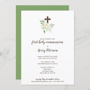 Elegantes Blumenkreuz-erste heilige Kommunion Einladung