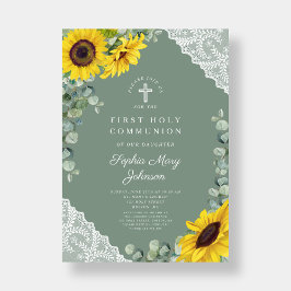 Elegantes Blumenkreuz Erste Heilige Kommunion Einladung