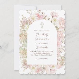 elegantes Blumenmädchen zur Erstkommunion Einladung