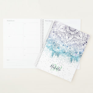 Elegantes Blumenmandala und Konfetti-Bild Planer