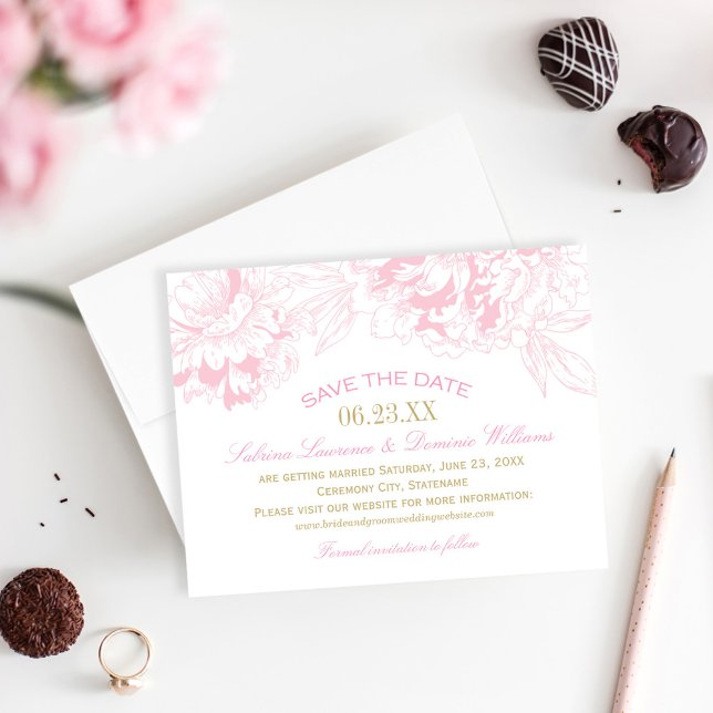 Elegantes Blumenmeer Hochzeitrosa Gold Save The Date (Von Creator hochgeladen)
