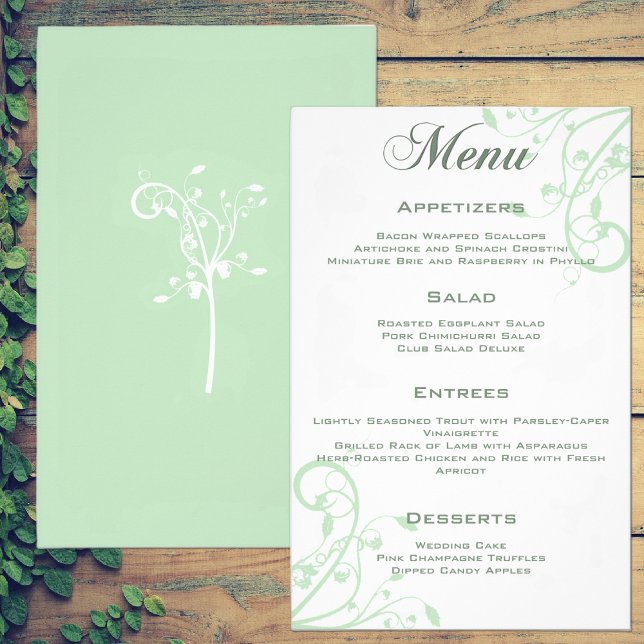 Elegantes Blumenmenü mit blass Pastel Green Weddin Flyer (Von Creator hochgeladen)