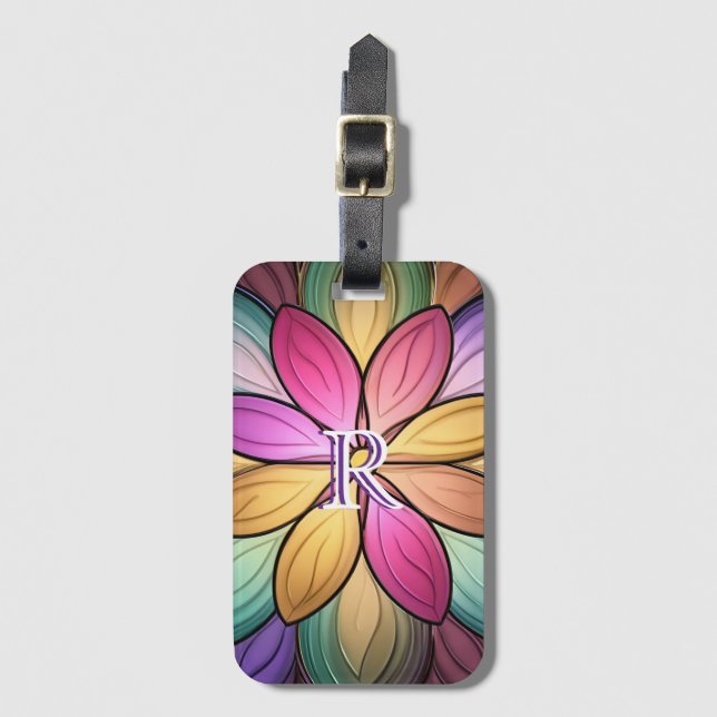 Elegantes Blumenmonogramm aus Buntglas Anfangsbuch Gepäckanhänger (Vorderseite Vertikal)