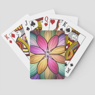 Elegantes Blumenmonogramm aus Buntglas Anfangsbuch Spielkarten