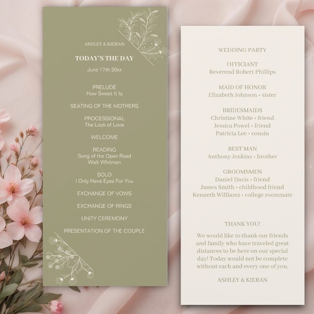 Elegantes Blumenmoss Grünes Hochzeitsprogramm (Von Creator hochgeladen)