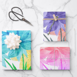 Elegantes Blumenmotiv Blume Thema Blau Rosa Lila Geschenkpapier Set