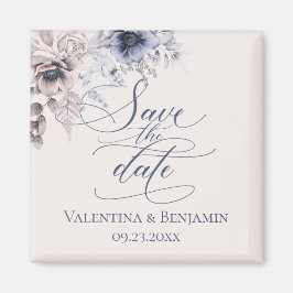 Elegantes Blumenmotiv Save the Date Dusty Blue Bei Magnet