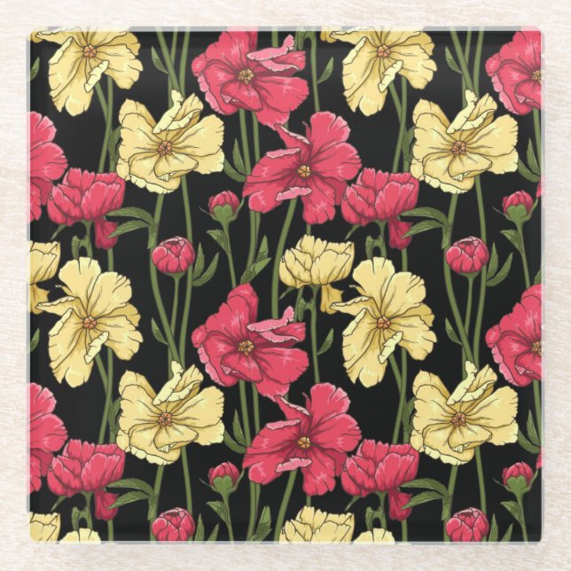 Elegantes Blumenmuster 2 Glasuntersetzer (Vorderseite)