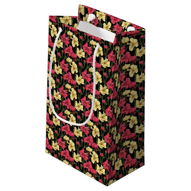 Elegantes Blumenmuster 2 Kleine Geschenktüte (Rückseite Schrägansicht)