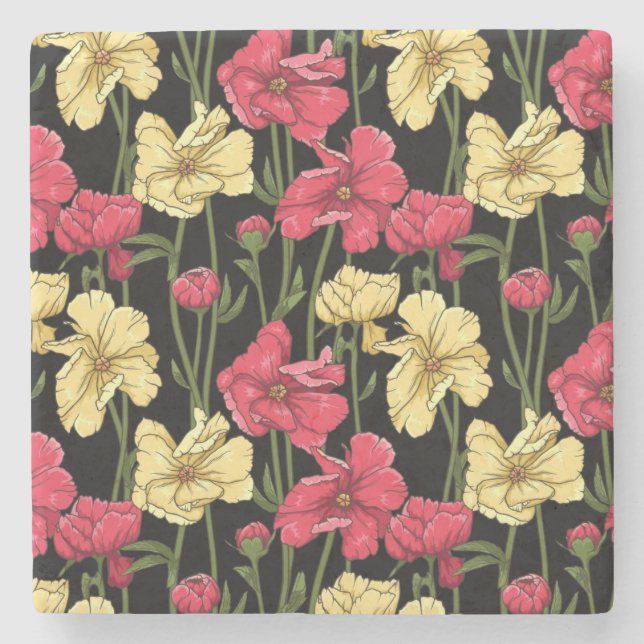 Elegantes Blumenmuster 2 Steinuntersetzer (Vorderseite)