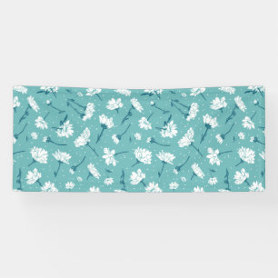 Elegantes Blumenmuster - Aquamarin & weiß botanisc Banner