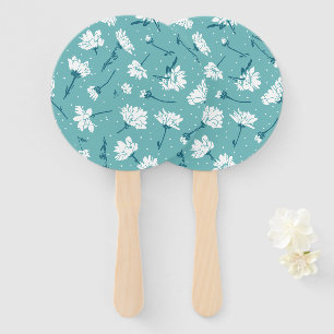 Elegantes Blumenmuster - Aquamarin & weiß botanisc Fächer
