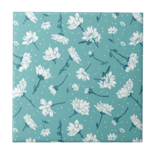 Elegantes Blumenmuster - Aquamarin & weiß botanisc Fliese
