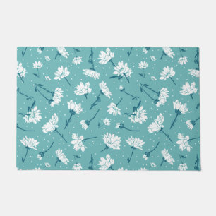Elegantes Blumenmuster - Aquamarin & weiß botanisc Fußmatte