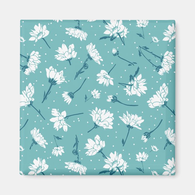 Elegantes Blumenmuster - Aquamarin & weiß botanisc Magnet (Vorne)
