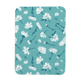 Elegantes Blumenmuster - Aquamarin & weiß botanisc Magnet