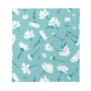 Elegantes Blumenmuster - Aquamarin & weiß botanisc Notizblock