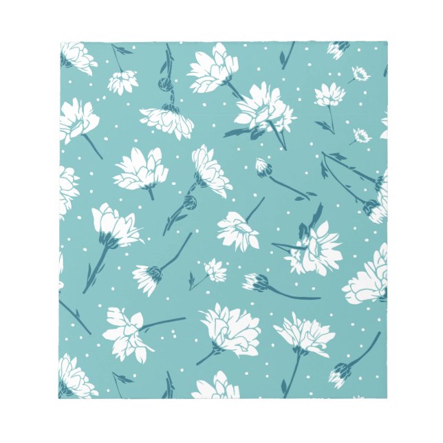 Elegantes Blumenmuster - Aquamarin & weiß botanisc Notizblock (Vorderseite)