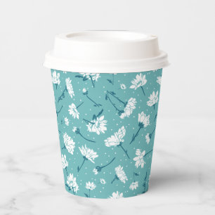 Elegantes Blumenmuster - Aquamarin & weiß botanisc Pappbecher