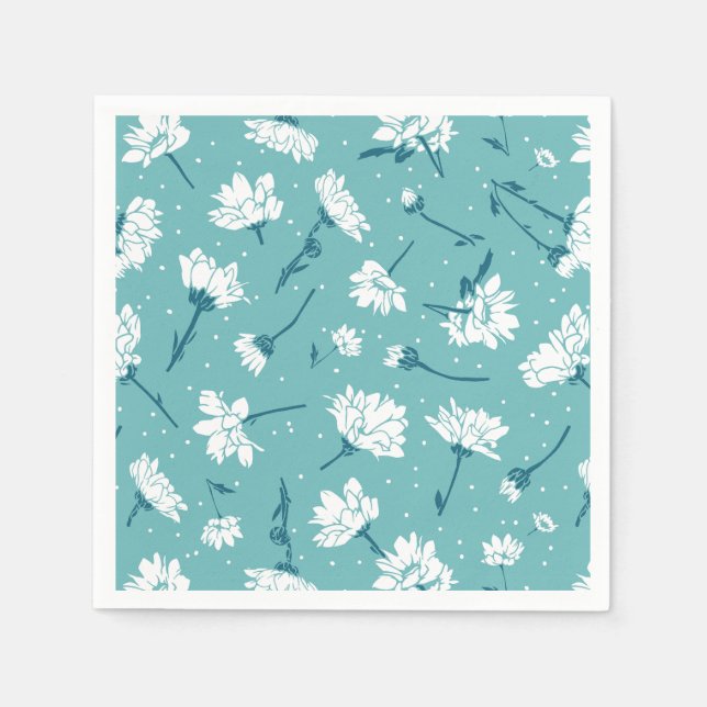 Elegantes Blumenmuster - Aquamarin & weiß botanisc Serviette (Vorderseite)