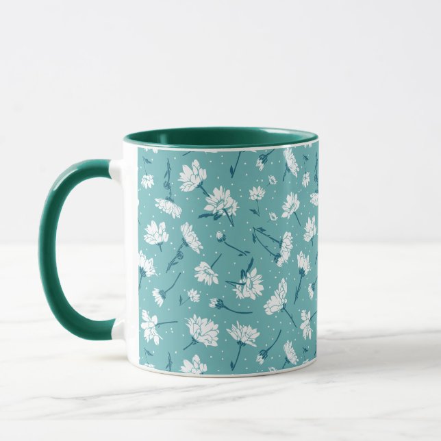 Elegantes Blumenmuster - Aquamarin & weiß botanisc Tasse (Links)