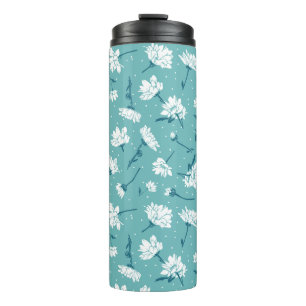 Elegantes Blumenmuster - Aquamarin & weiß botanisc Thermosbecher