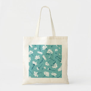 Elegantes Blumenmuster - Aquamarin & weiß botanisc Tragetasche