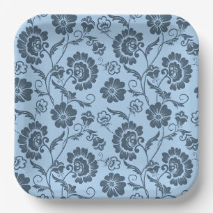 Elegantes Blumenmuster auf hellblauem Hintergrund Pappteller