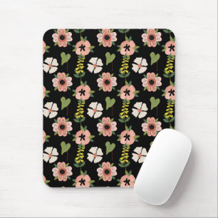 Elegantes Blumenmuster auf Schwarz   Schicke Botan Mousepad