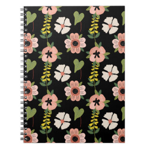 Elegantes Blumenmuster auf Schwarz Schicke Botan Notizblock