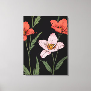 Elegantes Blumenmuster auf schwarzem Hintergrund Leinwanddruck