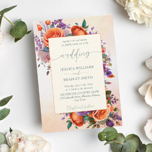 Elegantes Blumenmuster aus Terracotta, orange, vio Einladung